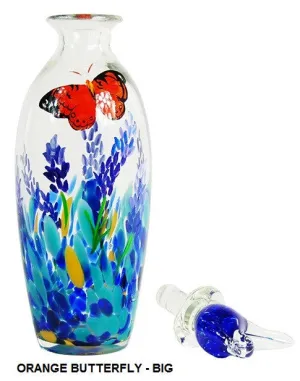 TG-HB-Perching Bird Glass Flasks with Hand-painted Lavender & Orange Butterfly