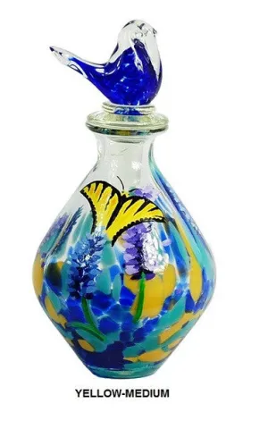 TG-HB-Perching Bird Glass Flasks with Hand-painted Lavender & Yellow Butterfly