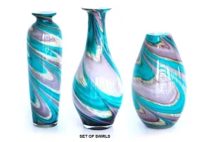 TG-HB-Swirl of Purple and Blue Hues Glass Vase Set