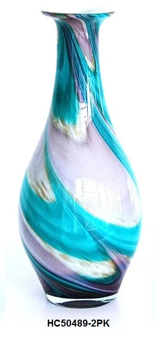 TG-HB-Swirl of Purple and Blue Hues Glass Vase Set