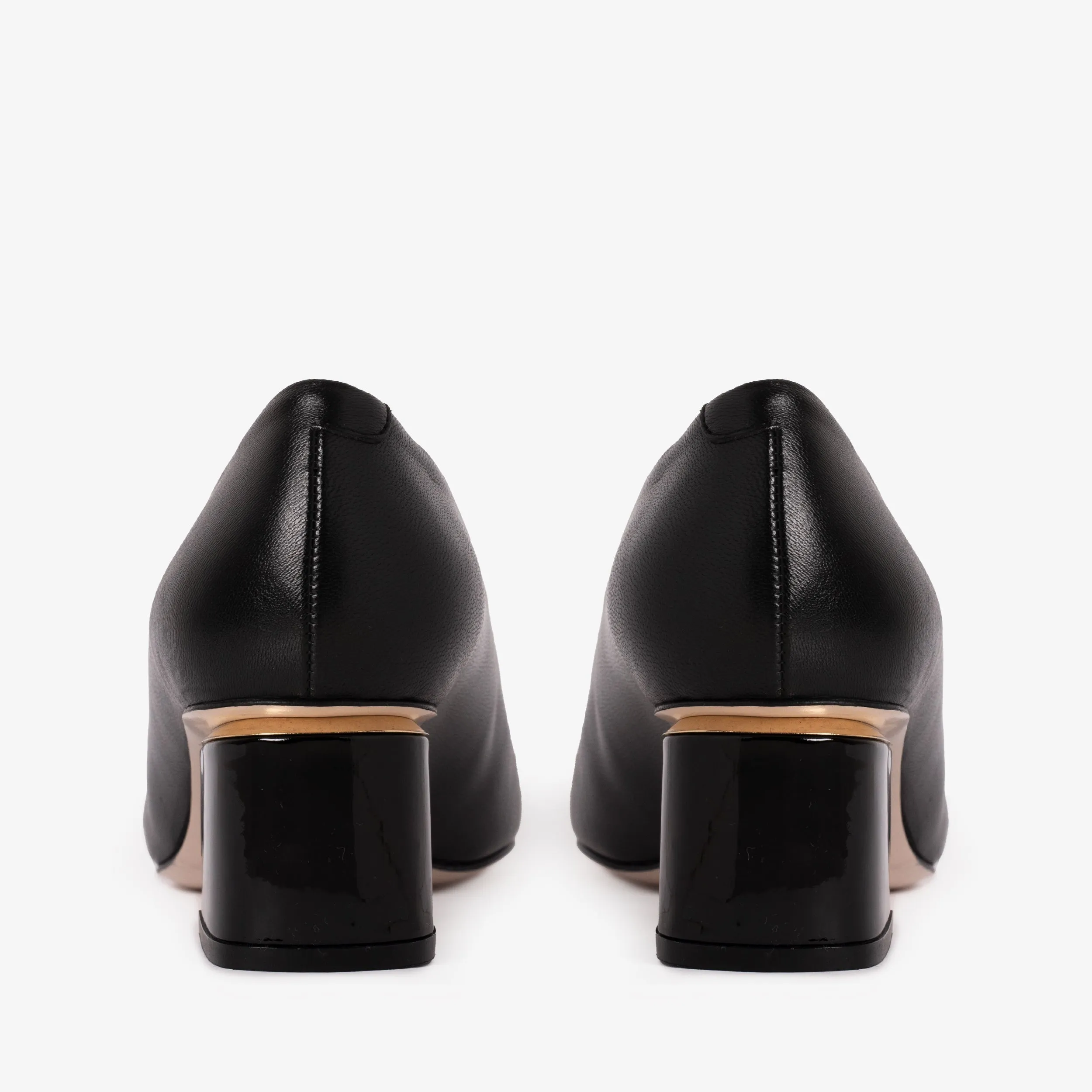 The Diva Black Leather Cap Toe Block Heel Pump Women Shoe