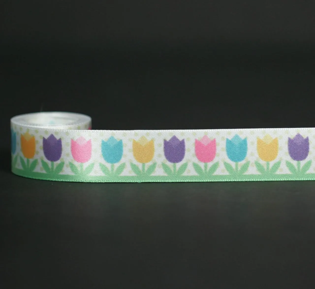 Tulip Ribbon on 7/8" White single face satin