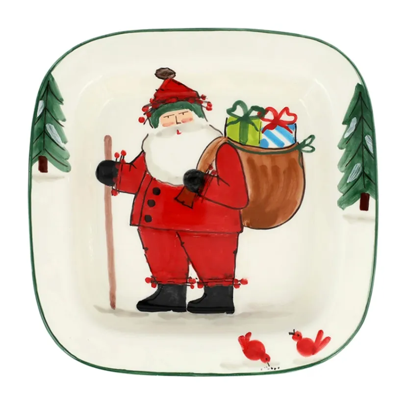 Vietri Old St. Nick Small Rimmed Square Platter with Gifts