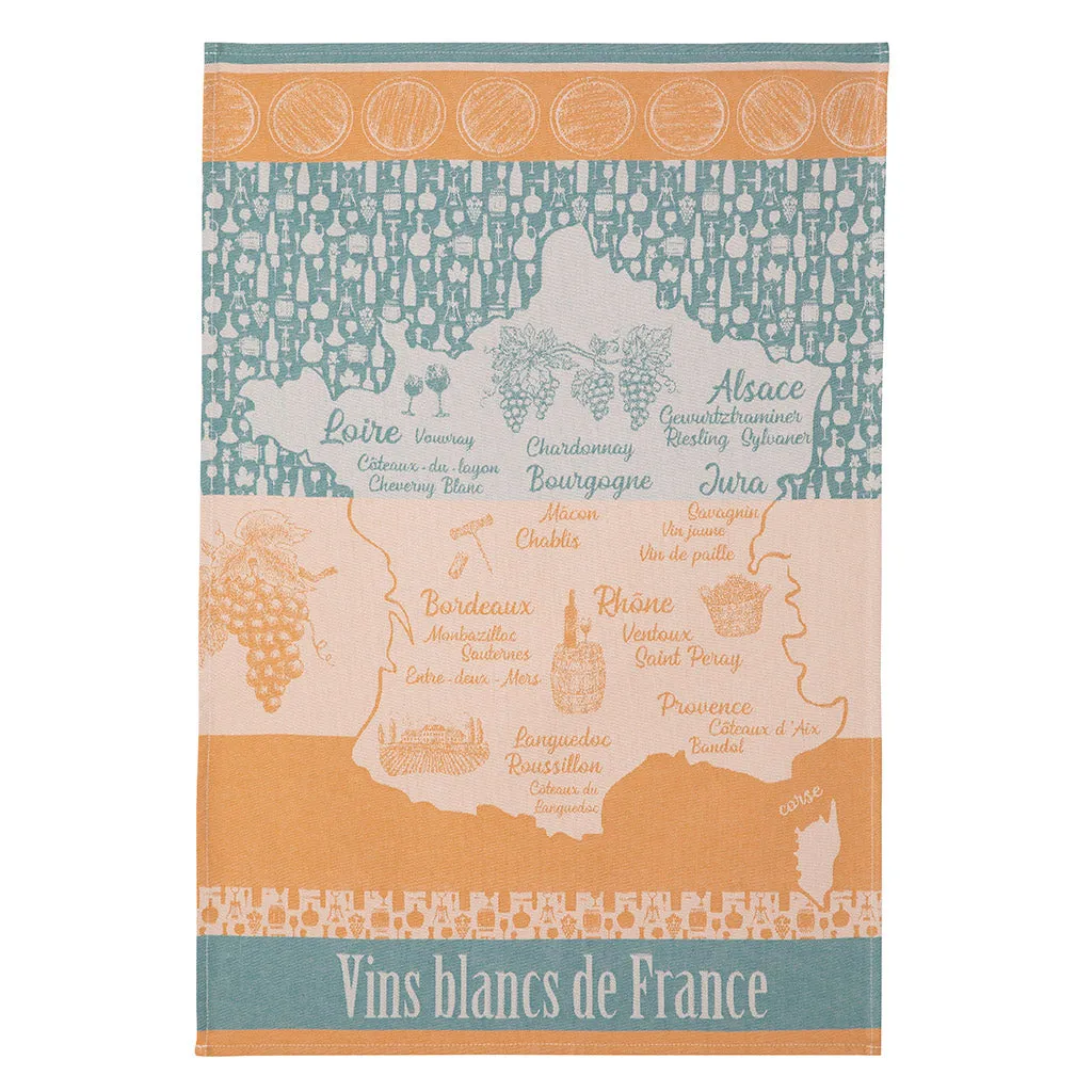 White Wines of France (Vins Blancs de France) French Jacquard Cotton Dish Towel by Coucke