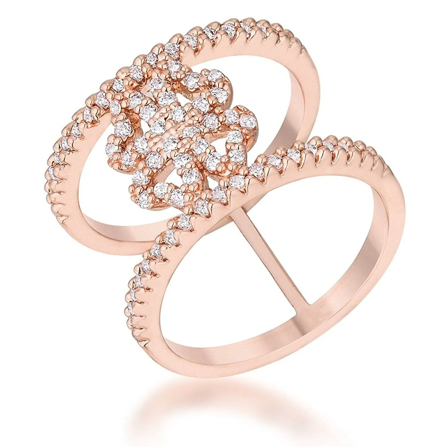 WildKlass 0.4ct CZ Rose Gold Delicate Clover Wrap Ring