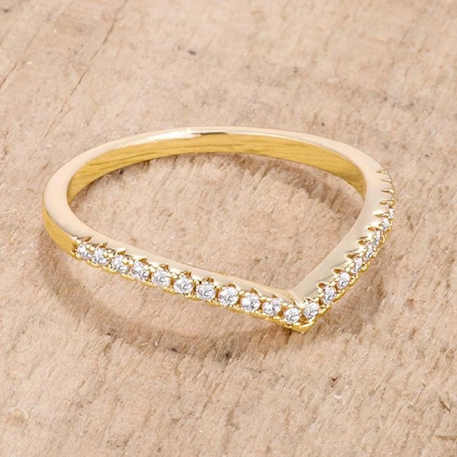 WildKlass .22Ct Gold ToneChevron Ring with CZ