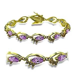 WildKlass Stainless Steel Western Bracelet Gold Women AAA Grade CZ Light Amethyst